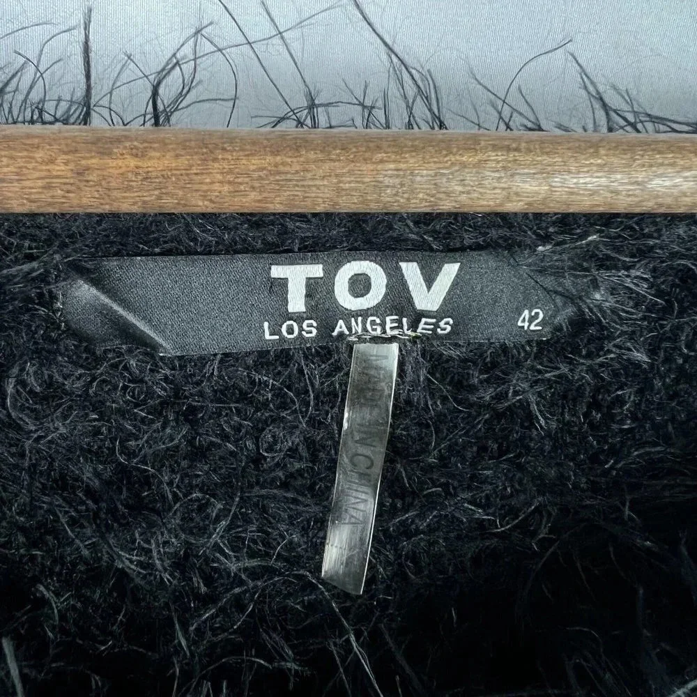 TOV Los Angeles Faux Fur Black Sweater Top w/ Net Accents Sz 42/M - Picture 2 of 6